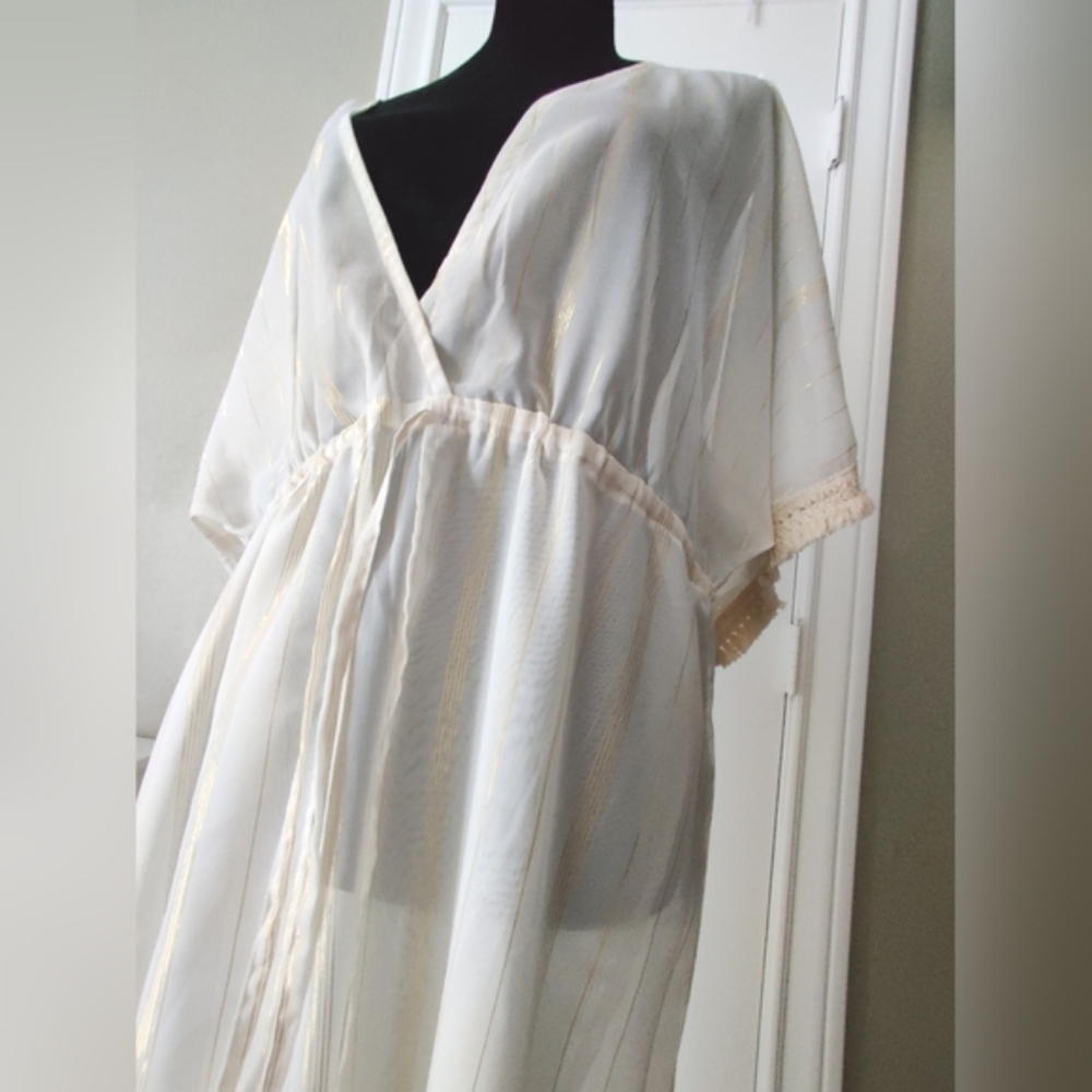 Elegant White and Gold Kimono Cover Up